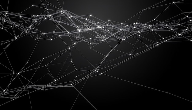 Forma geométrica abstracta con puntos de luz blanca conectados por líneas delgadas