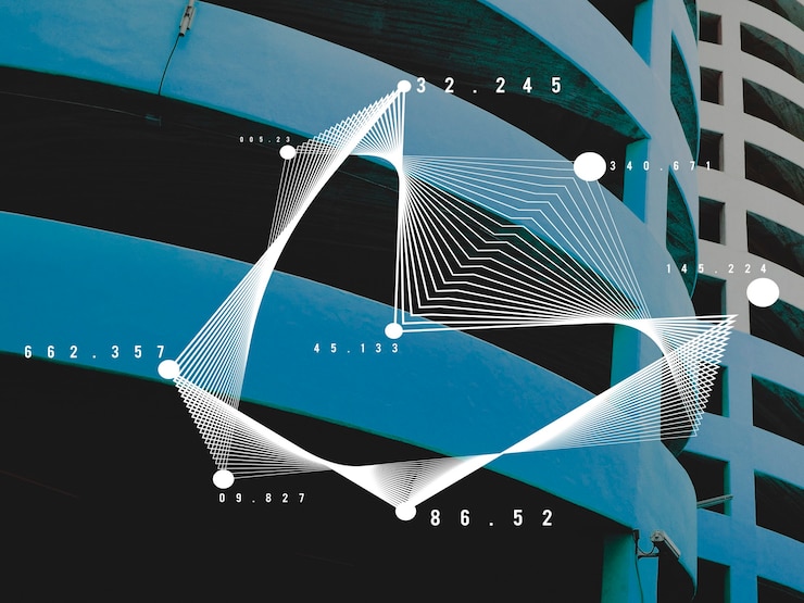Foto forma geométrica abstracta sobre un entorno de construcción