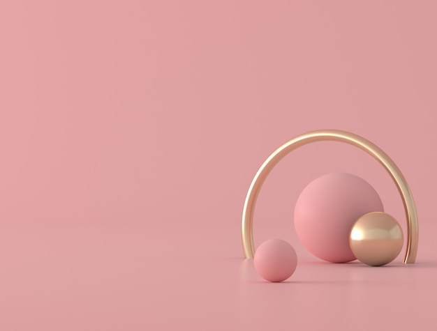 Forma geométrica abstrata, anel de ouro sobre fundo rosa, cores pastel, estilo minimalista, renderização em 3d