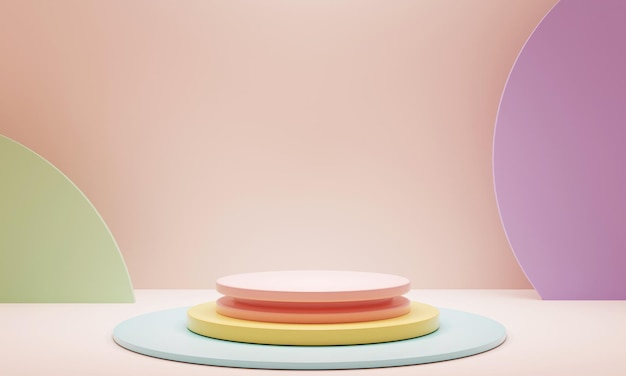 Forma geométrica abstrata em cores pastel como macaroons para fundo de apresentação de pódio de produto Arte e conceito de cor renderização de ilustração 3D