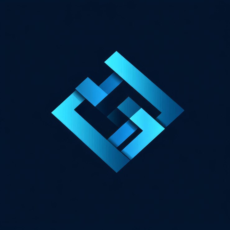 Foto forma geométrica azul abstracta en un fondo oscuro