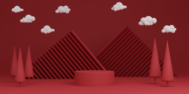 Forma geométrica del podio del cilindro de fondo abstracto rojo mínimo, escenario para el producto. Representación 3d