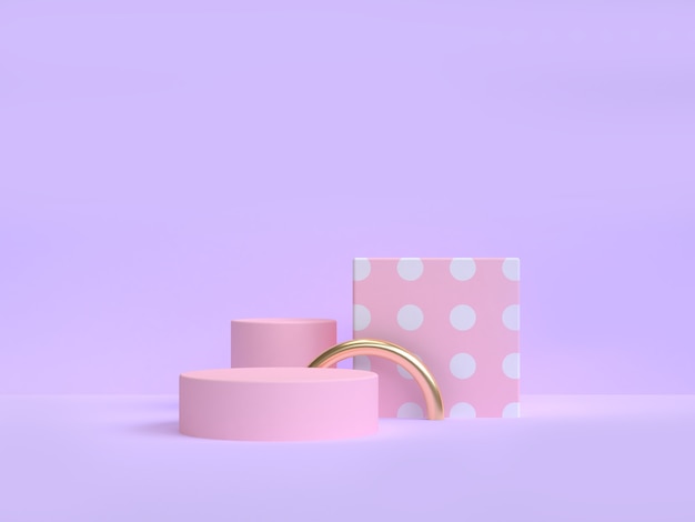 forma geométrica rosa mínima violeta-púrpura fondo representación 3d