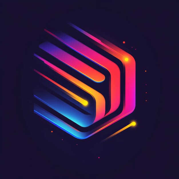 Forma hexagonal abstracta con colores de neón y líneas brillantes