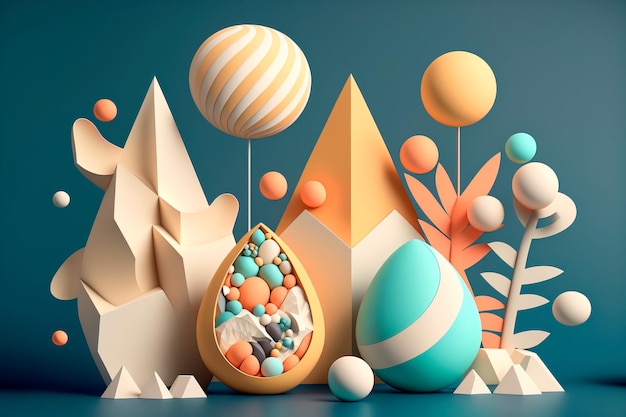 Forma de huevo Composición mínima de vacaciones de Pascua Ilustraciones abstractas creativas de Pascua con elementos de minimalismo