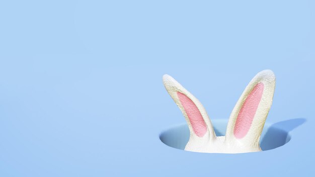 Forma de huevo de Pascua con orejas de conejo en un fondo Rendering 3D