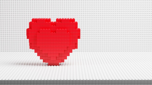 Foto forma de ladrillo de corazón juguete para niños renderizado en 3d