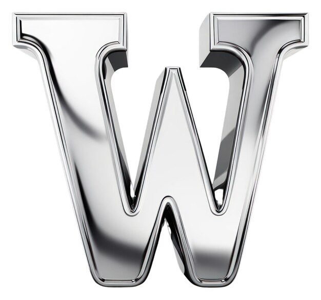 Forma de la letra PNG W Material de cromo Texto del logotipo Plata