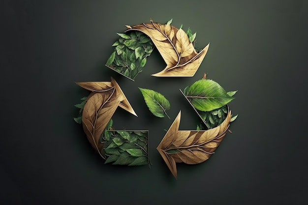 Foto forma de logotipo de reciclaje hecha de hoja verde y concepto de sostenibilidad de madera