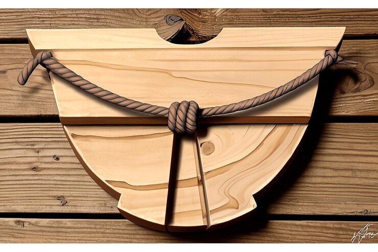Foto forma de madera con detalle de cuerda para cortar el soporte