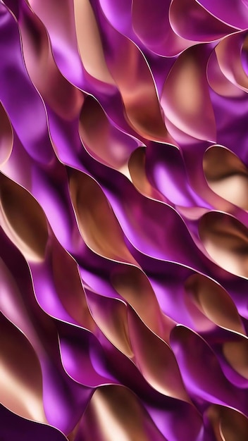 Forma metálica ondulada em fundo violeta renderização 3D