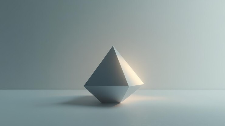 Foto una forma minimalista de pirámide iluminada suavemente contra un fondo plano
