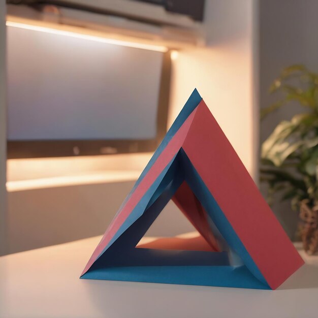 Forma de papel triangular en el escritorio
