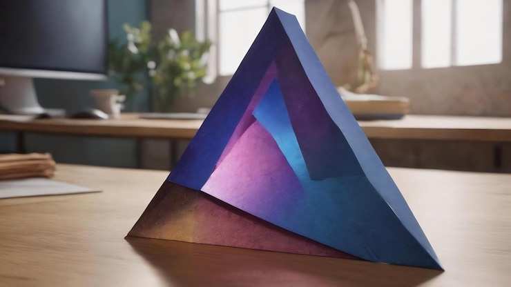 Foto forma de papel triangular en el escritorio