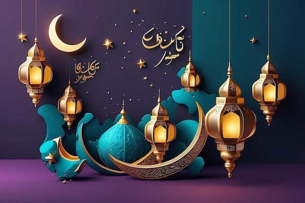 Forma realista de mosaico de Eid Mubarak no Ramadã