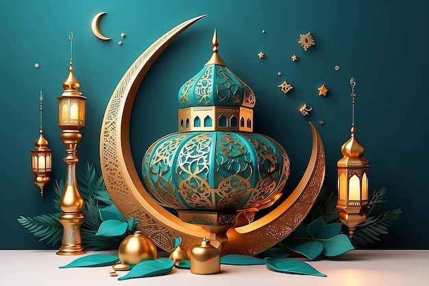 Forma realista de mosaico de Eid Mubarak no Ramadã