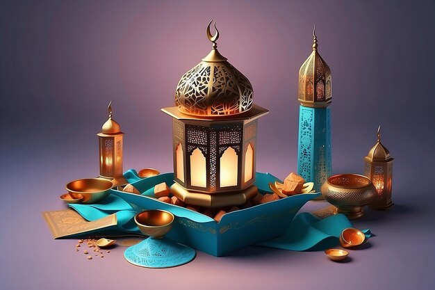 Forma realista de mosaico de Eid Mubarak no Ramadã