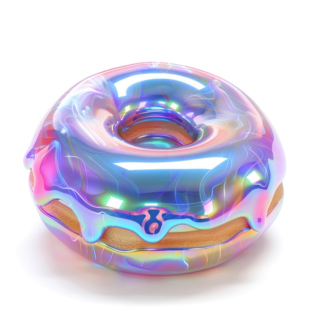 Forma de rosquilla abstracta iridescente con colores holográficos vibrantes