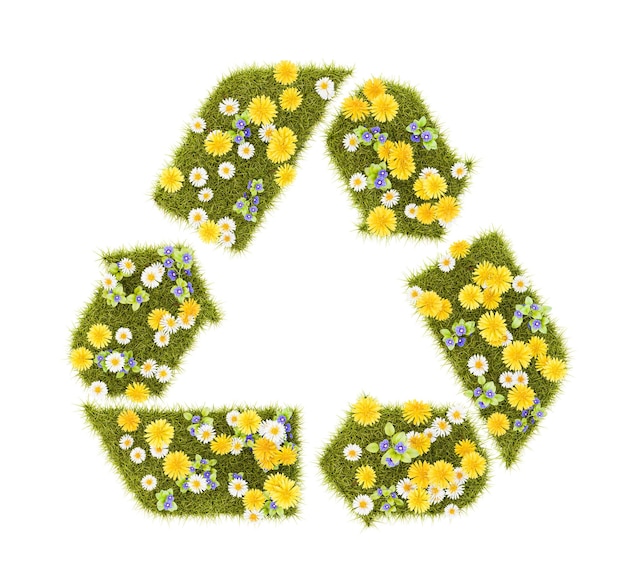 Forma de símbolo de reciclaje de hierba florida aislada
