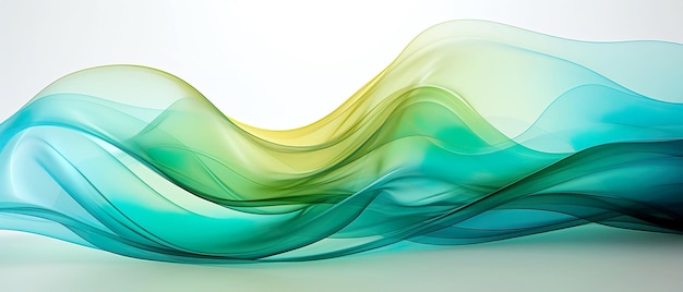 Forma transparente abstrata transitando de cores azuis para verdes e amarelas isoladas em um branco