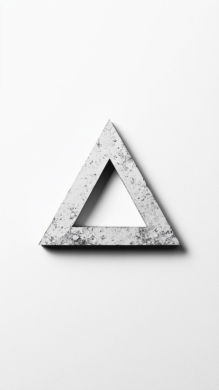 Foto forma triangular minimalista con superficie texturizada colocada sobre un fondo en blanco