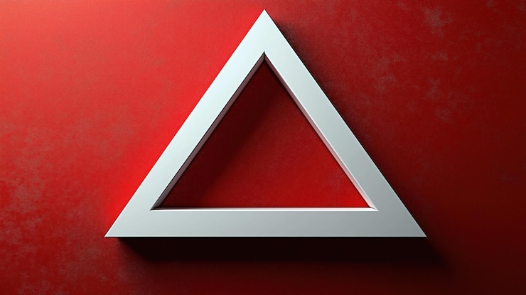 Foto forma de triángulo tridimensional blanco elegante contra un fondo rojo profundo elemento de diseño moderno