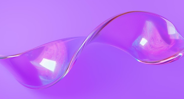 Forma de vidrio ondulado sobre fondo violeta renderizado 3d