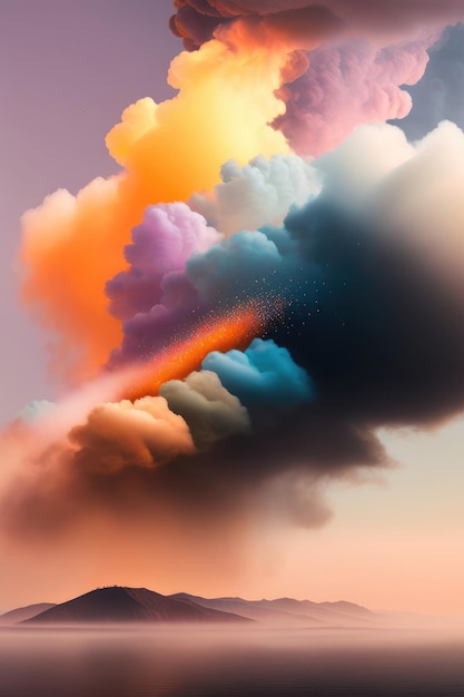 Formação de nuvem colorida de arco-íris encantadora de fumaça espectral