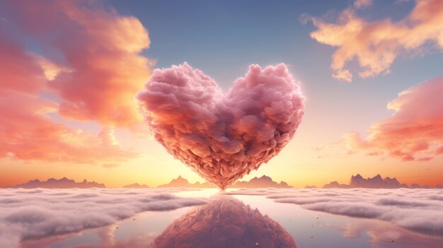 Formação de nuvens em forma de coração contra um céu ao pôr-do-sol Ilustração gerada por IA