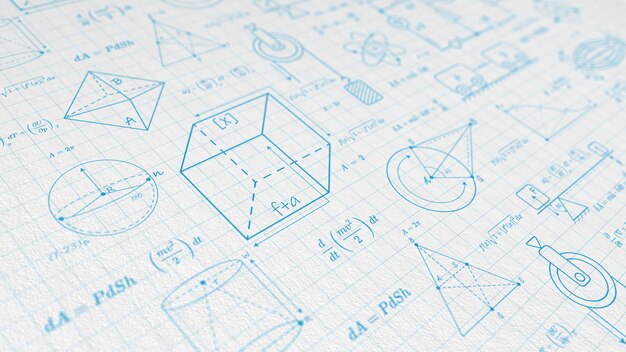 Foto formação escolar em física e matemática fórmulas e desenhos ilustração de pesquisa científica