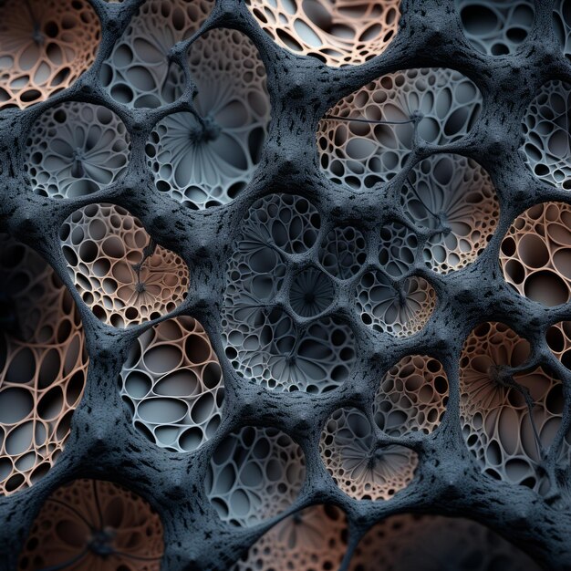Formación celular 3d Forma marrón y azul con agujeros intrincados