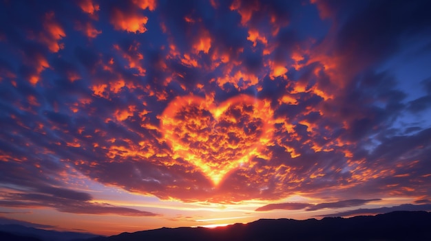 Formación en forma de corazón por las nubes al atardecer