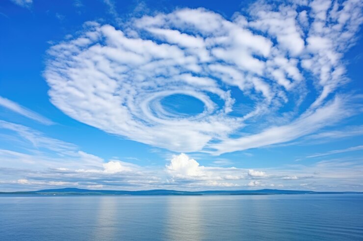 Formación de nubes en espiral visible sobre el océano