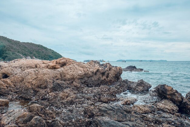 Foto formación rocosa en la playa contra el cielo