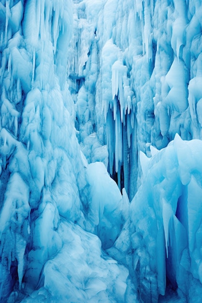 Formaciones de hielo azul en un glaciar creadas con IA generativa