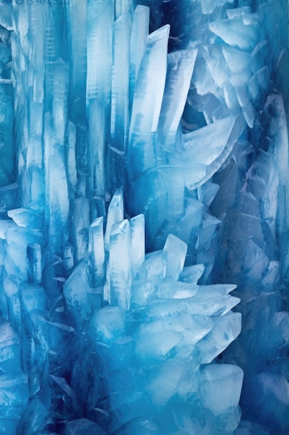 Formaciones de hielo cristalinas teñidas de azul creadas con IA generativa