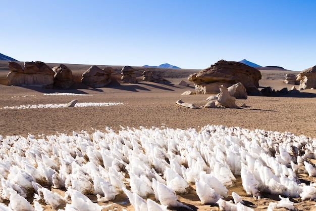 Formaciones de hielo modeladas por el viento de Bolivia. Meseta andina