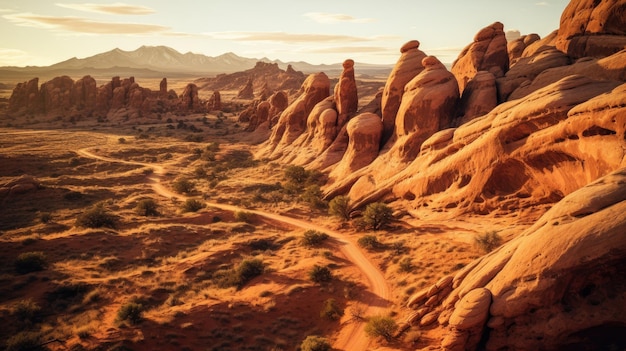 Foto formaciones rocosas surrealistas en el parque nacional arches estados unidos vista aérea