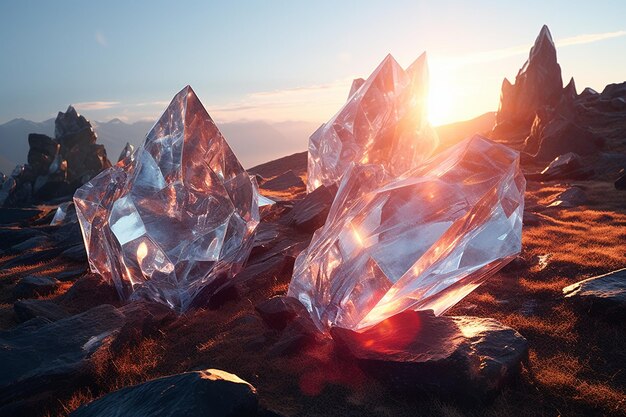 Formações de gelo glaciais brilhando à luz do sol