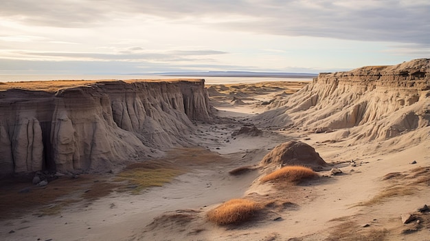 Formações orgânicas Vibrantes vistas do deserto com água em Redondo Beach