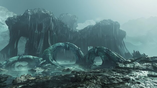 Foto formações rochosas com gelo e carvões de gelo