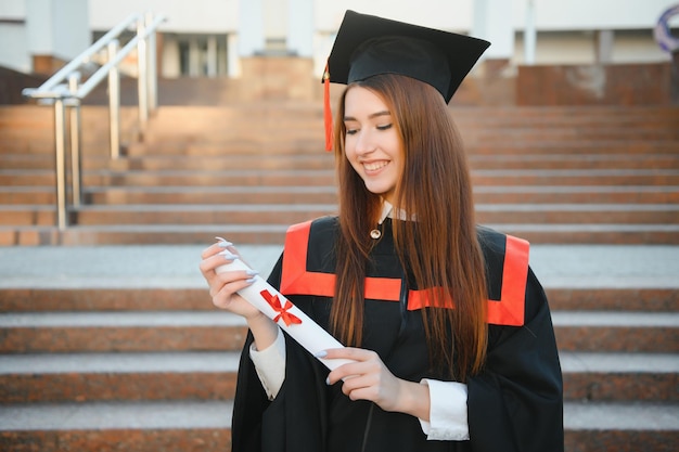 Formada na faculdade muito feminina na formatura no campus universitário