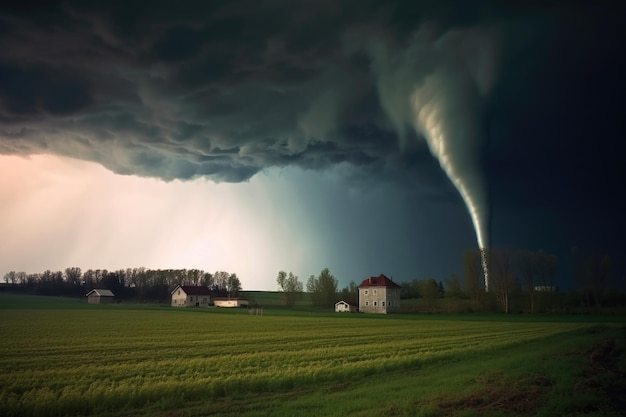 Formar-se um funil de tornado sobre um campo aberto criado com ai generativo