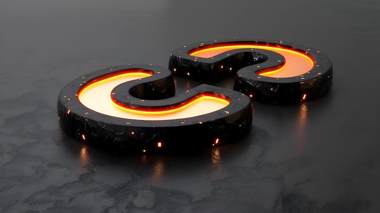 Foto formas 3d abstractas de neón brillantes en un fondo oscuro obras de arte digitales creativas