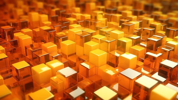 Formas 3d parpadeantes naranjas y amarillas organizadas con precisión para hacer una vista tecnológica de vanguardia Recurso creativo Generado por IA