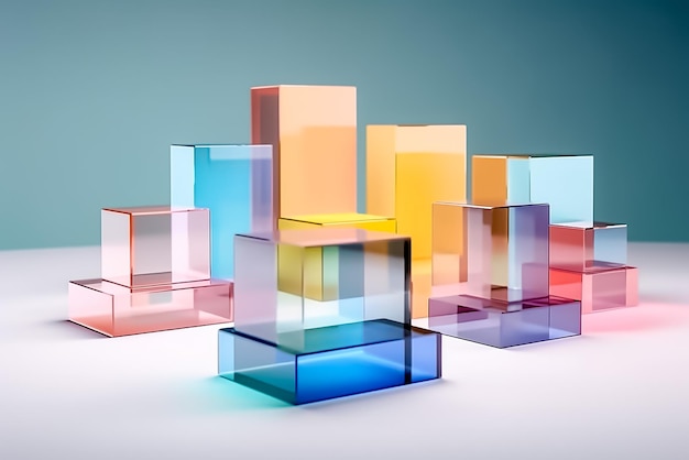 Formas 3D translúcidas que evocan suaves ondas de color generadas por Ai