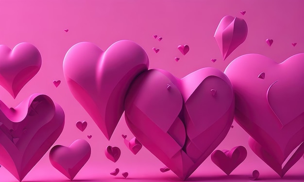 Formas abstractas de corazones volando como el concepto del Día de San Valentín