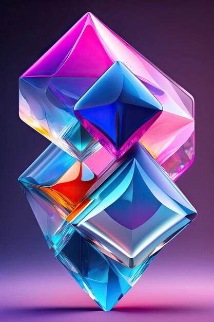 Formas abstractas de cristal rosa y azul transparente