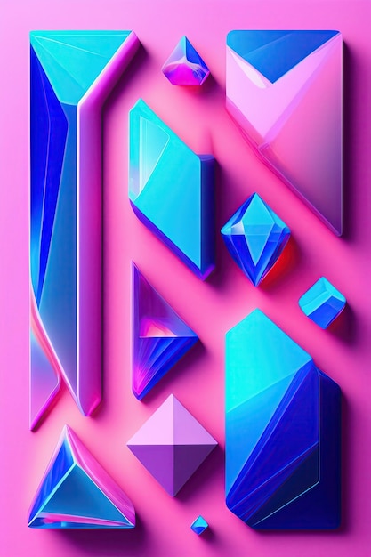Formas abstratas de cristal rosa e azul transparentes