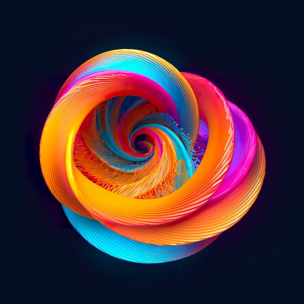 Formas arredondadas e suaves em espiral de arco-íris abstrata renderizadas em perfeição emaranhada AI Generative
